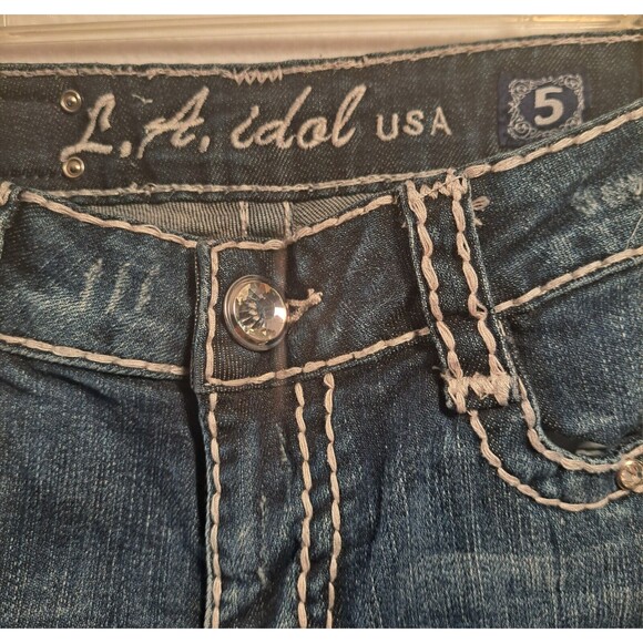 La Idol Womens Shorts Bermuda Length Jeans Jr Size 5 Bling Rhinestone Pockets - Picture 5 of 16